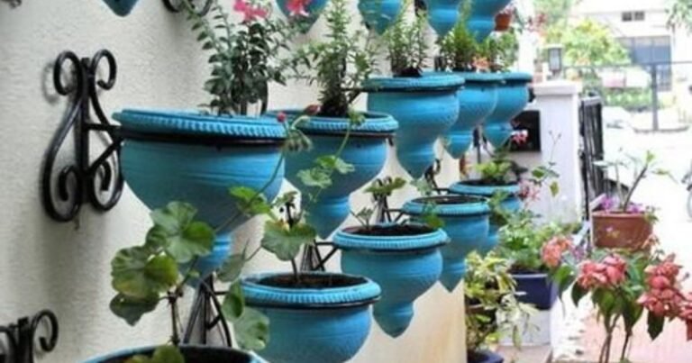 outdoor wall plant containers displayed on rustic garden fence